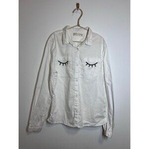 Zara Girls White Long Sleeve Button Down Shirt Eyelashes Size 13/14